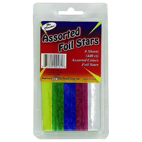 The Pencil Grip Foil Star Stickers, Assorted Colors, 55/Sheet, 8 Sheets/Pack, 72 Packs/Carton (46172)