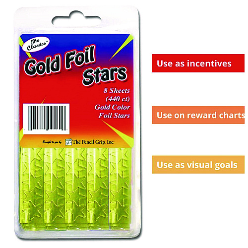 The Pencil Grip Foil Star Stickers, Gold, 55/Sheet, 8 Sheets/Pack, 72 Packs/Carton (46472)