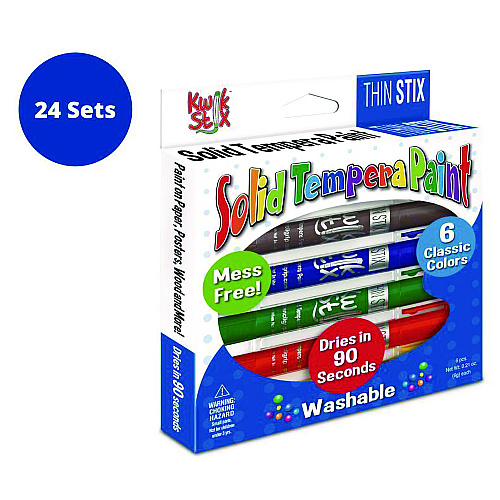 The Pencil Grip Thin Stix Tempera Paint Set, 6 Assorted Classic Colors, 6/Set, 24 Sets/Carton (60724)