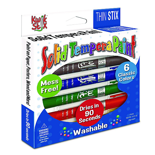 The Pencil Grip Thin Stix Tempera Paint Set, 6 Assorted Classic Colors, 6/Set, 24 Sets/Carton (60724)
