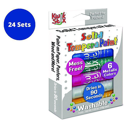 The Pencil Grip Kwik Stix Tempera Paint Set, 6 Assorted Metallic Colors, 6/Set, 24 Sets/Carton (61324)
