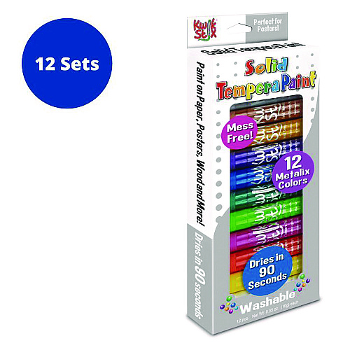 The Pencil Grip Kwik Stix Tempera Paint Set, 12 Assorted Metallic Colors, 12/Set, 12 Sets/Carton (61412)