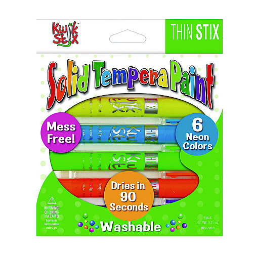 The Pencil Grip Thin Stix Tempera Paint Set, 6 Assorted Neon Colors, 6/Set, 24 Sets/Carton (61624)