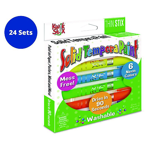 The Pencil Grip Thin Stix Tempera Paint Set, 6 Assorted Neon Colors, 6/Set, 24 Sets/Carton (61624)