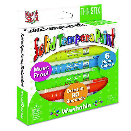 The Pencil Grip Thin Stix Tempera Paint Set, 6 Assorted Neon Colors, 6/Set, 24 Sets/Carton (61624)