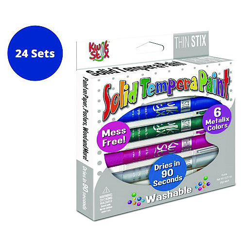 The Pencil Grip Thin Stix Tempera Paint Set, 6 Assorted Metallic Colors, 6/Set, 24 Sets/Carton (61924)