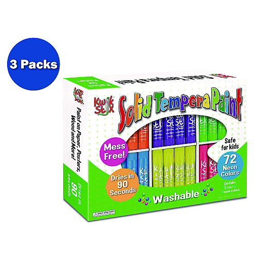 The Pencil Grip Kwik Stick Tempera Paint, 3.5", Assorted Neon Colors, 72/Pack, 3 Packs/Carton (62603)