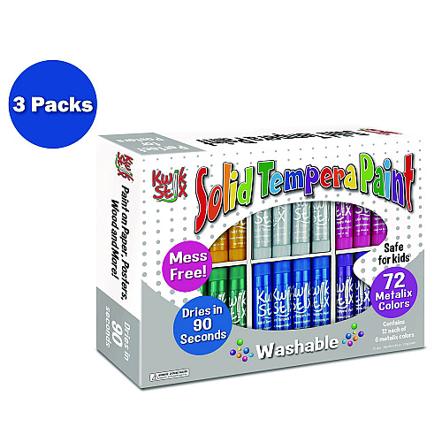The Pencil Grip Kwik Stick Tempera Paint, 3.5", Assorted Metallic Colors, 72/Pack, 3 Packs/Carton (62903)