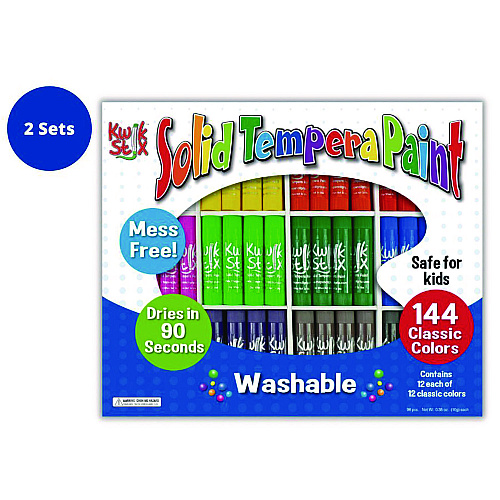 The Pencil Grip Kwik Stix Tempera Paint Set, 12 Assorted Classic Colors, 144/Pack, 2 Packs/Carton (64402)