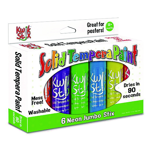 The Pencil Grip Jumbo Kwik Stix Tempera Paint Set, 6 Assorted Neon Colors, 6/Pack, 12 Packs/Carton (64512)