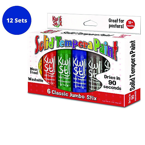 The Pencil Grip Kwik Stick Tempera Paint, 6 Assorted Classic Colors, 6/Pack, 12 Packs/Carton (64612)