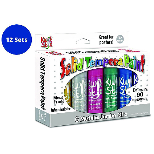 The Pencil Grip Kwik Stick Tempera Paint, 6 Assorted Metallic Colors, 6/Pack, 12 Packs/Carton (64712)