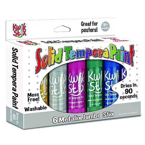 The Pencil Grip Kwik Stick Tempera Paint, 6 Assorted Metallic Colors, 6/Pack, 12 Packs/Carton (64712)