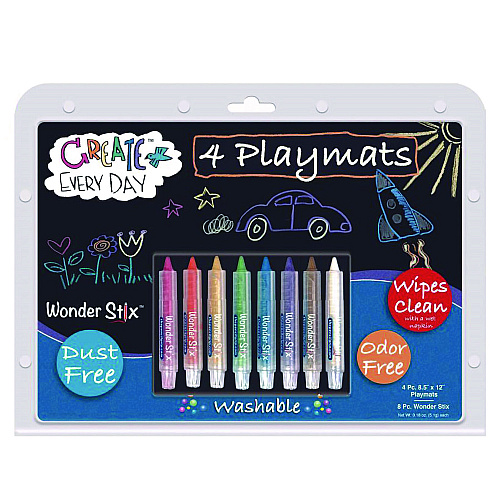 The Pencil Grip Wonder Stix Playmat Kit, 8 Assorted Pastel Wonderstix and 4 Playmats/Pack, 12 Packs/Carton (64812)