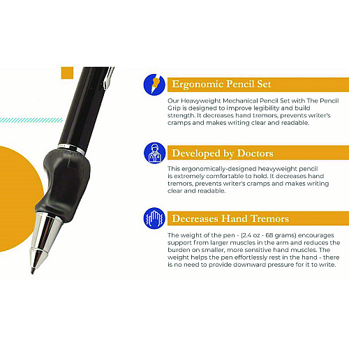 Heavyweight Mechanical Pencil Set w/The Pencil Grip, 2 mm Lead Refills, HB (#2), Black Lead, Black/Navy/Silver Barrel, 8/CT (65208)