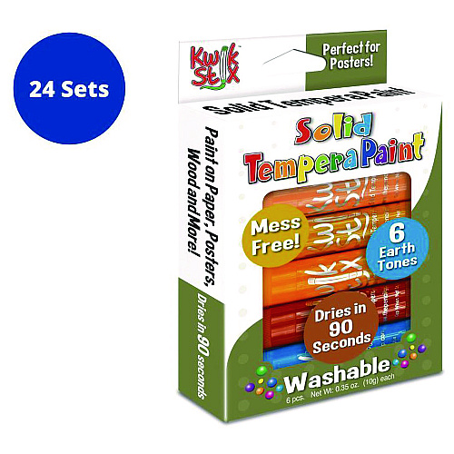 The Pencil Grip Kwik Stix Tempera Paint Set, 6 Assorted Earth Tones Colors, 6/Pack, 24 Packs/Carton (67624)