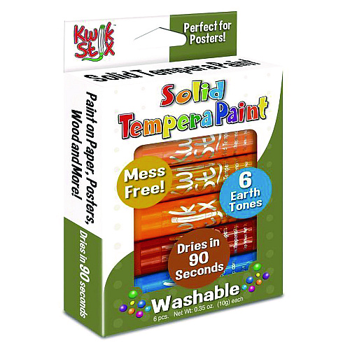The Pencil Grip Kwik Stix Tempera Paint Set, 6 Assorted Earth Tones Colors, 6/Pack, 24 Packs/Carton (67624)