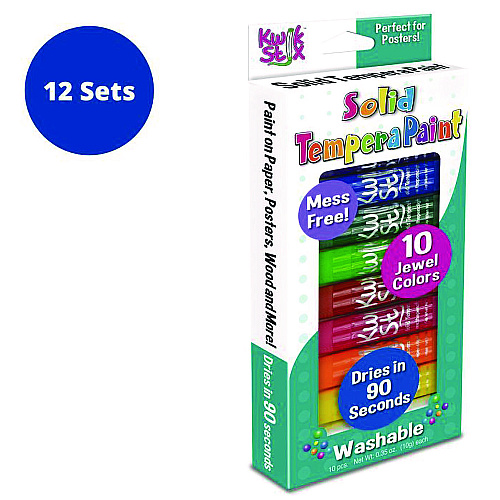 The Pencil Grip Kwik Stix Tempera Paint Set, 10 Assorted Jewel Tones Colors, 10/Pack, 12 Packs/Carton (67812)
