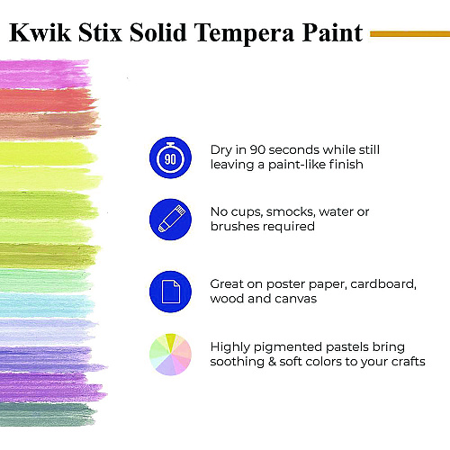 The Pencil Grip Kwik Stix Tempera Paint Set, 10 Assorted Pastel Colors, 10/Set, 12 Sets/Carton (68012)