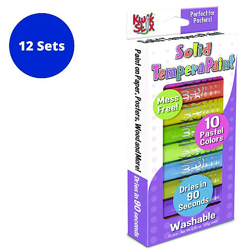 The Pencil Grip Kwik Stix Tempera Paint Set, 10 Assorted Pastel Colors, 10/Set, 12 Sets/Carton (68012)