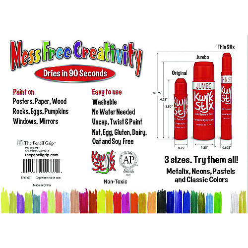 The Pencil Grip Kwik Stix Tempera Paint Set, 30 Assorted Colors, 30/Pack, 6 Packs/Carton (68106)