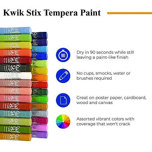 The Pencil Grip Kwik Stix Tempera Paint Set, 30 Assorted Colors, 30/Pack, 6 Packs/Carton (68106)