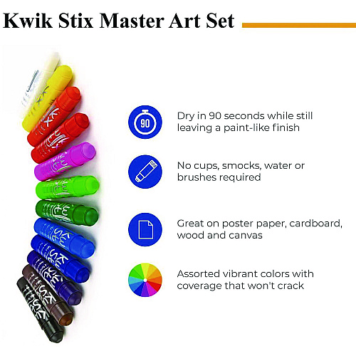 The Pencil Grip Kwik Stix Tempera Paint Set, 60 Assorted Colors, 60/Pack, 3 Packs/Carton (69003)
