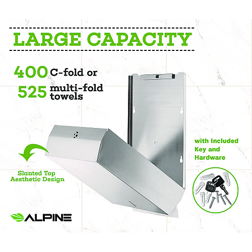 Alpine Vertical C-Fold/Multi-Fold Paper Towel Dispenser, 14.5 x 4 x 11.2, Brushed Stainless Steel (ALP480)