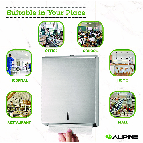 Alpine Vertical C-Fold/Multi-Fold Paper Towel Dispenser, 14.5 x 4 x 11.2, Brushed Stainless Steel (ALP480)