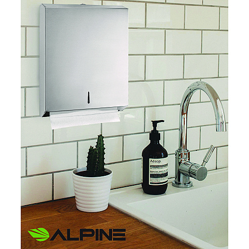 Alpine Vertical C-Fold/Multi-Fold Paper Towel Dispenser, 14.5 x 4 x 11.2, Brushed Stainless Steel (ALP480)