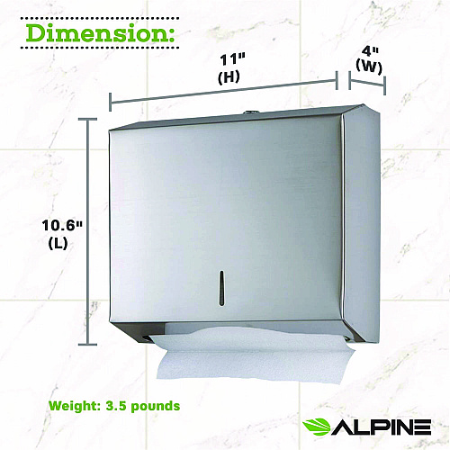 Alpine Horizontal C-Fold/Multi-Fold Paper Towel Dispenser, 10.2 x 4 x 11.2, Brushed Nickel (ALP481)