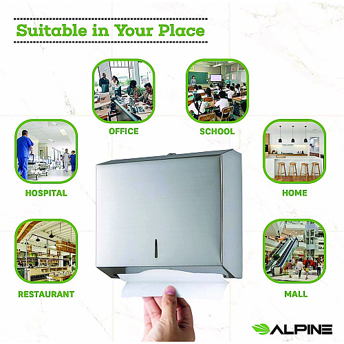 Alpine Horizontal C-Fold/Multi-Fold Paper Towel Dispenser, 10.2 x 4 x 11.2, Brushed Nickel (ALP481)