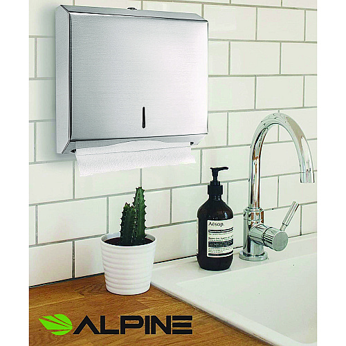 Alpine Horizontal C-Fold/Multi-Fold Paper Towel Dispenser, 10.2 x 4 x 11.2, Brushed Nickel (ALP481)