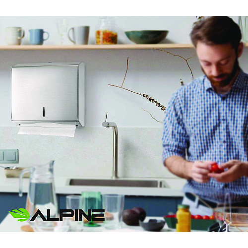 Alpine Horizontal C-Fold/Multi-Fold Paper Towel Dispenser, 10.2 x 4 x 11.2, Brushed Nickel (ALP481)