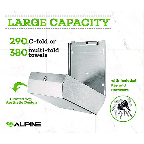 Alpine Horizontal C-Fold/Multi-Fold Paper Towel Dispenser, 10.2 x 4 x 11.2, Brushed Nickel (ALP481)
