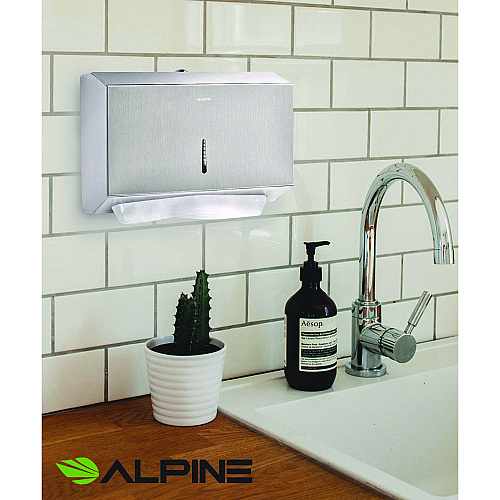 Alpine Horizontal C-Fold/Multi-Fold Paper Towel Dispenser, 7.08 x 3.93 x 10.82, Brushed Nickel (ALP481S)