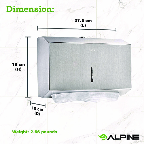 Alpine Horizontal C-Fold/Multi-Fold Paper Towel Dispenser, 7.08 x 3.93 x 10.82, Brushed Nickel (ALP481S)