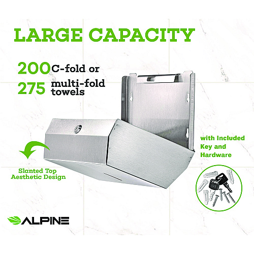 Alpine Horizontal C-Fold/Multi-Fold Paper Towel Dispenser, 7.08 x 3.93 x 10.82, Brushed Nickel (ALP481S)