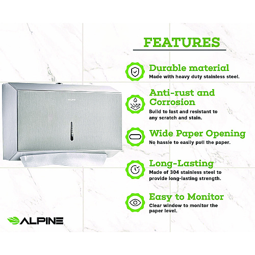 Alpine Horizontal C-Fold/Multi-Fold Paper Towel Dispenser, 7.08 x 3.93 x 10.82, Brushed Nickel (ALP481S)