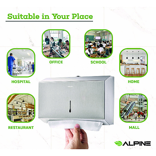 Alpine Horizontal C-Fold/Multi-Fold Paper Towel Dispenser, 7.08 x 3.93 x 10.82, Brushed Nickel (ALP481S)