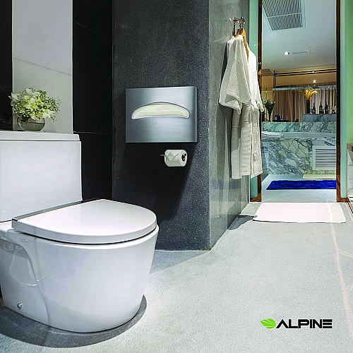 Alpine Stainless Steel Brushed Half-Fold Toilet Seat Cover Dispenser, 15.7 x 2 x 11.8 (ALP483)