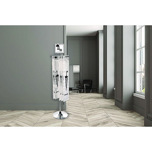 Alpine Wet Umbrella Bag Wrapper Stand with 100 Long Bags, Stainless Steel, 12 x 12 x 48, Silver (ALP489)