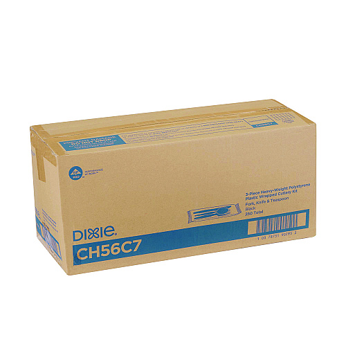 Dixie Individually Wrapped Heavyweight Cutlery Set, Fork/Knife/Spoon, Plastic, Black, 250/Carton (CH56C7)