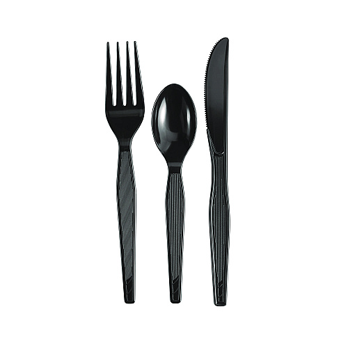 Dixie Individually Wrapped Heavyweight Cutlery Set, Fork/Knife/Spoon, Plastic, Black, 250/Carton (CH56C7)