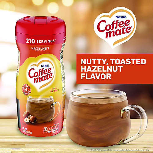 Coffee-mate Non-Dairy Powdered Creamer, Hazelnut, 15 oz Canister, 12/Carton (12345CT)