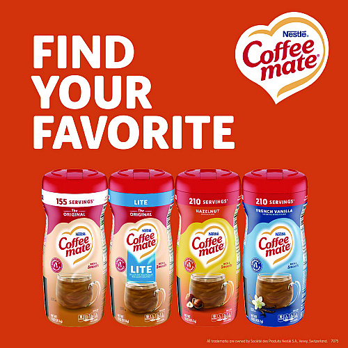 Coffee-mate Non-Dairy Powdered Creamer, Hazelnut, 15 oz Canister, 12/Carton (12345CT)