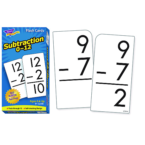 TREND Skill Drill Flash Cards, Subtraction, 3 x 6, Black and White, 91/Pack (T53103)