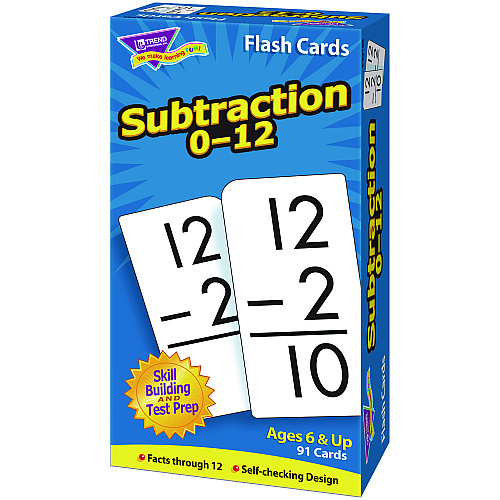 TREND Skill Drill Flash Cards, Subtraction, 3 x 6, Black and White, 91/Pack (T53103)