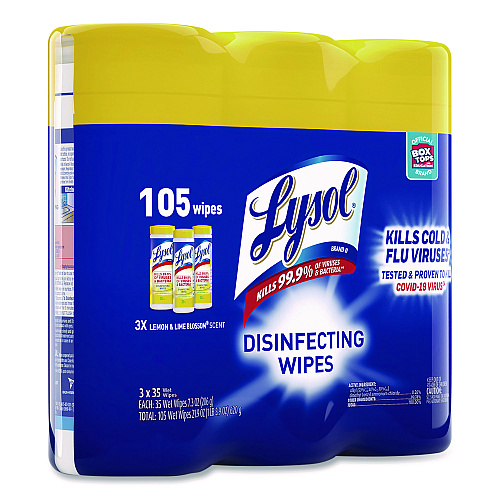 Lysol&reg; Disinfecting Wipes, Lemon Lime, 35 Wipes, 12 Canisters (82159CT)