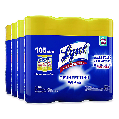 Lysol&reg; Disinfecting Wipes, Lemon Lime, 35 Wipes, 12 Canisters (82159CT)